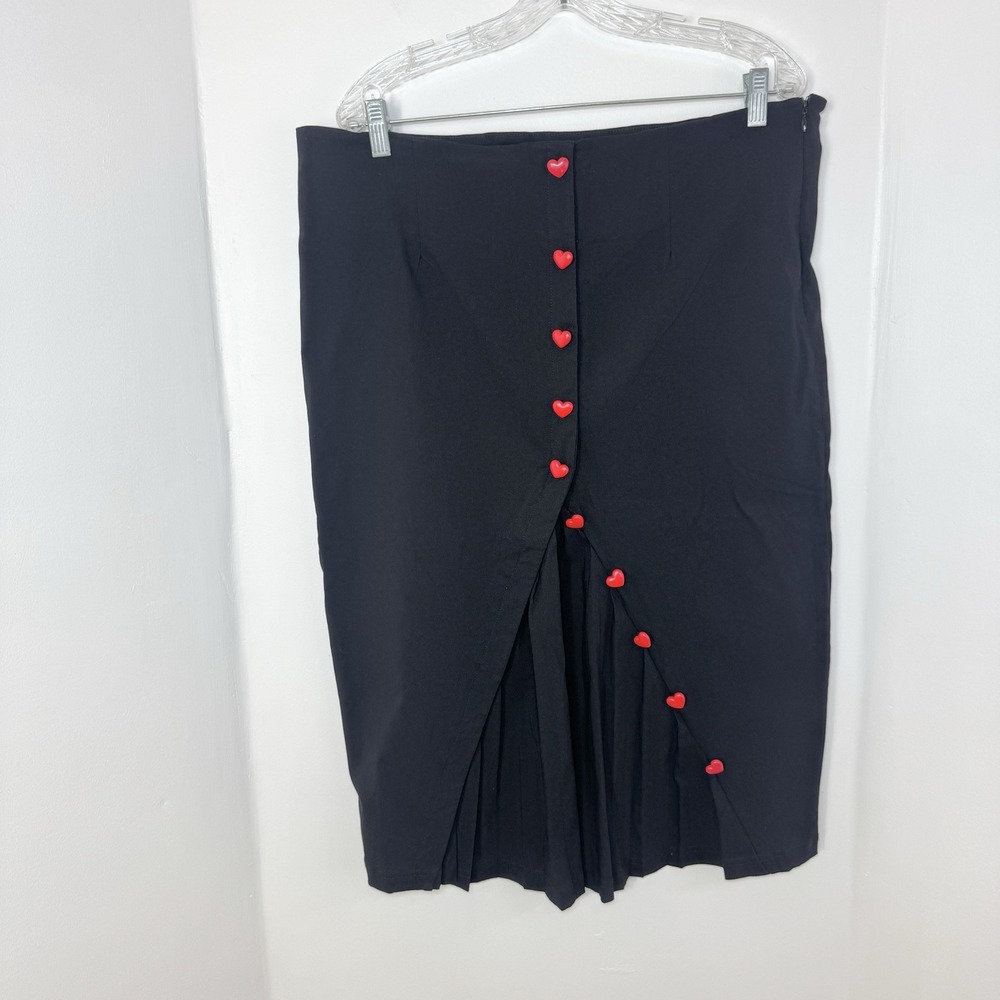 Unique Vintage Black Red Heart Button Pencil Skirt Stretch 1X Pin Up Rockabilly
